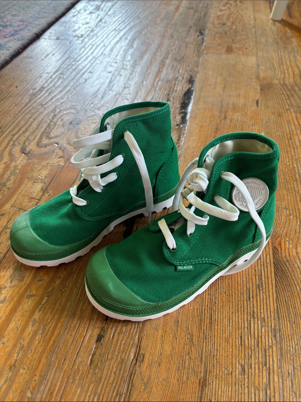 Palladium Kids Green Canvas High-Top Sneaker Boots with White Laces